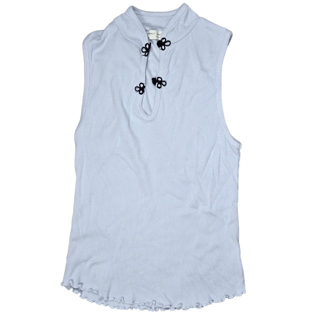 Truly Madly Deeply Light Blue Ribbed Mock Neck Sleeveless Crop Tank Top XS